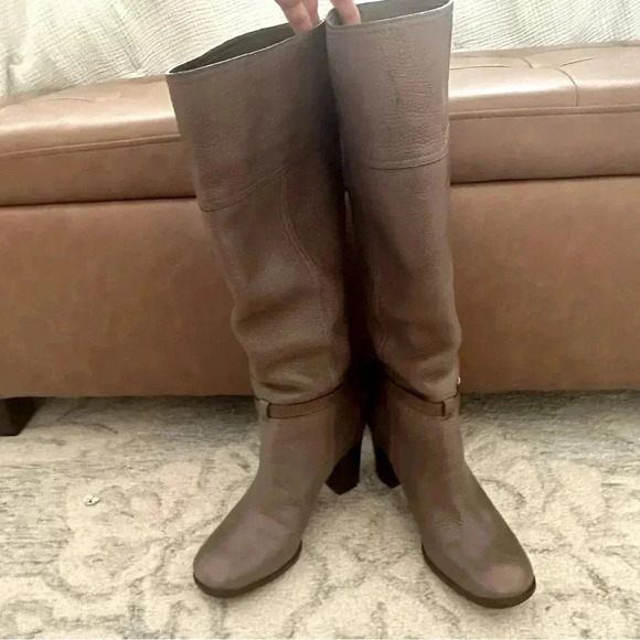Tory Burch Jenna Zip Back knee-high boots Grey/Taupe Pebbled Leather Size 8 EUC - Picture 12 of 16